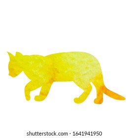 vector, on a white background, yellow watercolor silhouette, cat