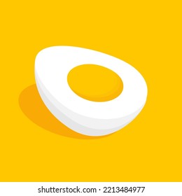 Vector on yellow background of a boiled egg. Hard boiled egg with white and yolk. Breakfast. Organic egg.