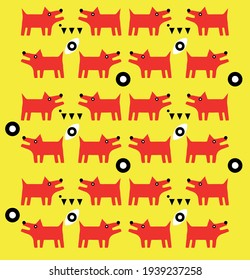 vector on a yellow background red dogs