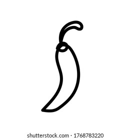 Vector one chili pepper with a black line.Simple food and cooking illustration in doodle style on a white  background hand drawn.