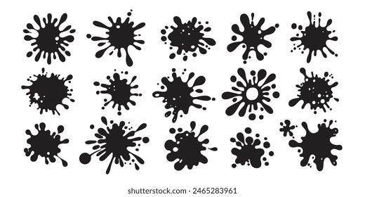 Vector one color cartoon style blot set. Round splash flat collection, decorative shapes liquids. Different splashes and drops, cartoon spatters.