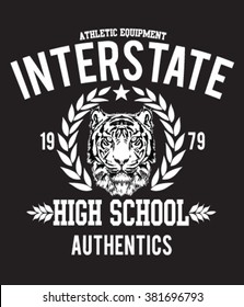 Vector one color retro "Tigers" athletic design complete with tiger head mascot illustration, .
