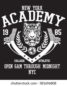 Vector one color retro "Tigers" athletic design complete with tiger head mascot illustration