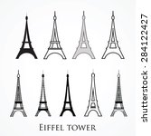 Vector one color  set of Eiffel tower. Symbol of Paris and France. For T-shirt design and travel theme. EPS 10