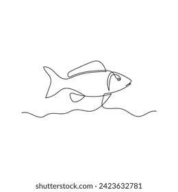 Vector in one continuous line art drawing of  fish minimalist illustration on white background