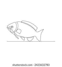 Vector in one continuous line art drawing of  fish minimalist illustration on white background