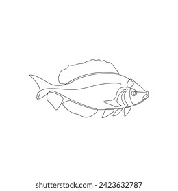 Vector in one continuous line art drawing of  fish minimalist illustration on white background