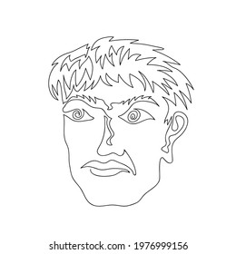 Vector One Continuous Line Drawing Man Portrait. Head Icon. Elegant Hairstyle. Modern Minimalistic Style. Fashion Print.
