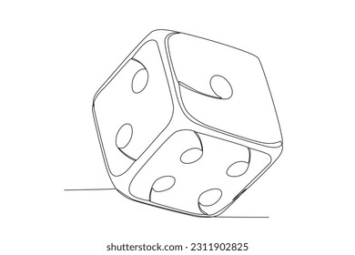 Vector one continuous line drawing of dice, isolated dice vector sketch