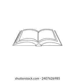 Vector in one continuous line drawing of book concept of education, library logo illustration and minimalist. Open book single line art drawing vector illustration