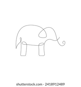 Vector in one continuous line drawing of elephant isolated on white background and minimalist