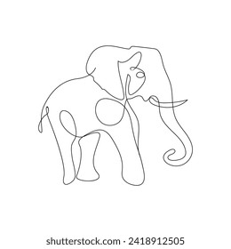 Vector in one continuous line drawing of elephant isolated on white background and minimalist
