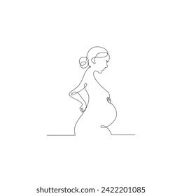 Vector in one continuous line drawing of pregnant woman Isolated on white background minimalist illustration, line art happy young mother holding her pregnant belly minimalist. 