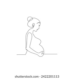Vector in one continuous line drawing of pregnant woman Isolated on white background minimalist illustration, line art happy young mother holding her pregnant belly minimalist. 