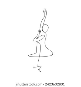 Vector  in one continuous line drawing of young woman performing ballet dance editable illustration. Single continuous line drawing of Ballet Dancer minimalist isolated on white background