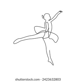 Vector  in one continuous line drawing of young woman performing ballet dance editable illustration. Single continuous line drawing of Ballet Dancer minimalist isolated on white background