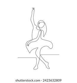 Vector  in one continuous line drawing of young woman performing ballet dance editable illustration. Single continuous line drawing of Ballet Dancer minimalist isolated on white background