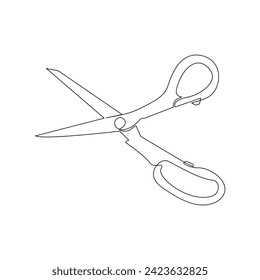 Vector en una línea continua de dibujo de tijeras concepto de coser aislado sobre fondo blanco.
