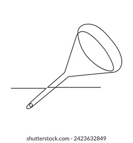 Vector in one continuous line drawing of funnel sketch isolated on white background minimal. Laboratory glass equipment minimalist illustration