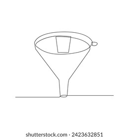 Vector in one continuous line drawing of funnel sketch isolated on white background minimal. Laboratory glass equipment minimalist illustration