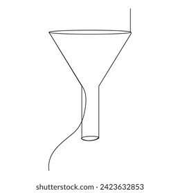 Vector in one continuous line drawing of funnel sketch isolated on white background minimal. Laboratory glass equipment minimalist illustration