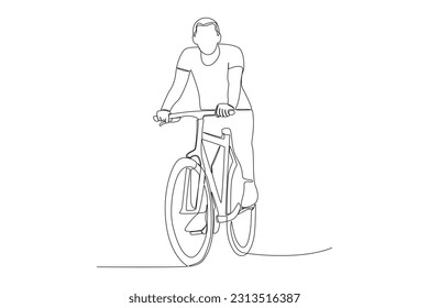 Vector one continuous single line drawing of young man riding bicycle for exercise healthy commuter lifestyle concept linear sketch isolated