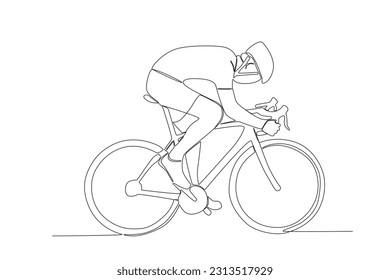 Vector one continuous single line drawing of young man riding bicycle for exercise healthy commuter lifestyle concept linear sketch isolated