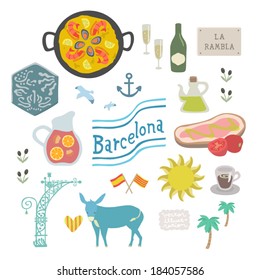 Vector One day in Barcelona city Illustration set