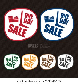 Vector : One Day Sale Clock Banner, Sign, Label or Icon 