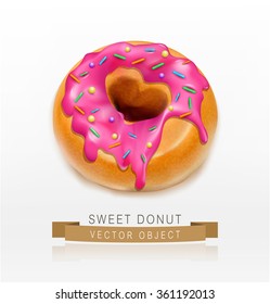 Vector one  donut glazed with pink caramel sprinkles (element for design)