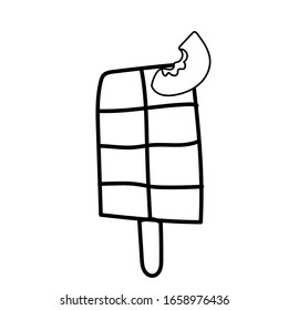 Vektorillustration ein Eis. Sommerkunst der Dessert-Doodle-schwarze Linie. 