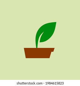 Vector of one leaf in a plant pot