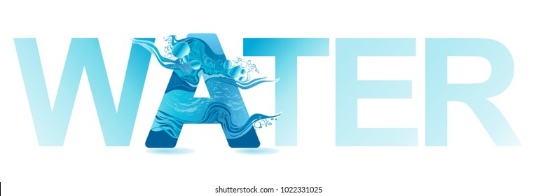 Vector One letter of water alphabet texture splash in blue color isolated on white. Bubbles abstract word hand-drawn text.