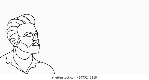 Vector one line art of bearded man portrait. Handsome Hairstyle. Fashionable men's style.