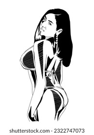 Vector de una línea ilustración de una silueta hermosas piernas de mujer sobre fondo blanco, Afiche de chica Lineart
