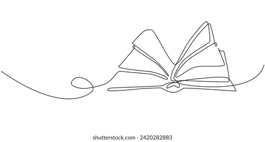 Vector one line art illustration of a silhouette book on white background