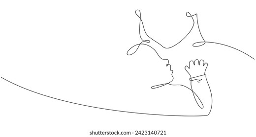 Vector one line art illustration of family portret. Lineart mother holding a new born baby on white background by continuous line