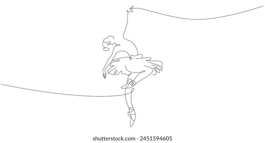 Vector one line art illustration of a Ballerina. Dancing woman in oneline style