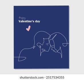 Vector one line art illustration of a lover and heart. Man and woman in love in oneline art style for Valentines Day card