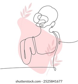 Vector one line art illustration of a silhouette beautiful woman on pink background, Lineart girl	