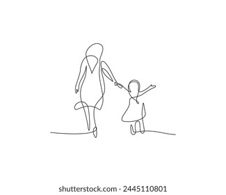 Vector one line art illustrations of baby heels and mother holding hand  Lineart family portret. One line hand with heart