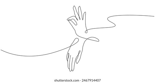 Vector one line art illustrations of buddha hands. Continuous line art of zen