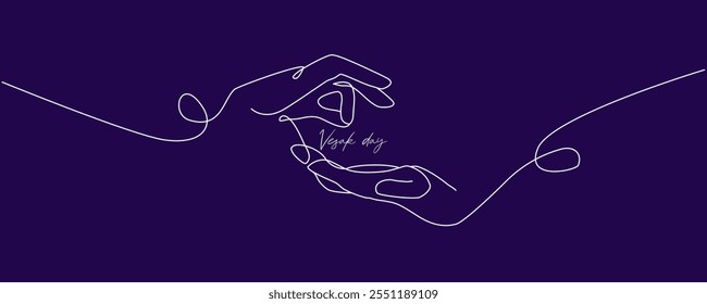 Vector one line art illustrations of buddha hands. Continuous line art of Buddha silhouette for Vesak day.