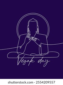 Vector one line art illustrations of Lord Buddha. Continuous line art of Buddha silhouette for Vesak day.	