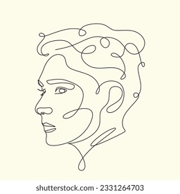 Vector one line art of man portrait. Handsome Hairstyle. Fashionable men's style.