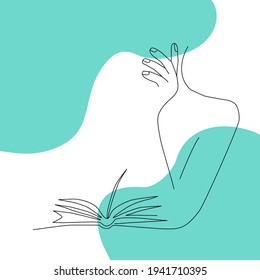 Vector de una línea de arte de las mujeres y libro aislado sobre fondo blanco. Arte mínimo