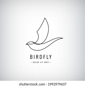 Vector one line bird logo, flying silhouette, continuous monoline concept, abstract icon, sign isolated. Use for print, brand, tatoo, art. 