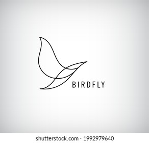Vector one line bird logo, flying silhouette, continuous monoline concept, abstract icon, sign isolated. Use for print, brand, tatoo, art. 