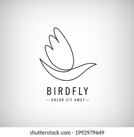 Vector one line bird logo, flying silhouette, continuous monoline concept, abstract icon, sign isolated. Use for print, brand, tatoo, art. 