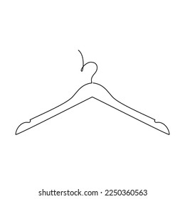 Vector one line continuous drawing. Hand drawn clothes hanger icon isolated. Minimal design element for banner, flyer, showcase, retail shop, outlet, card, logotype. Sale concept.